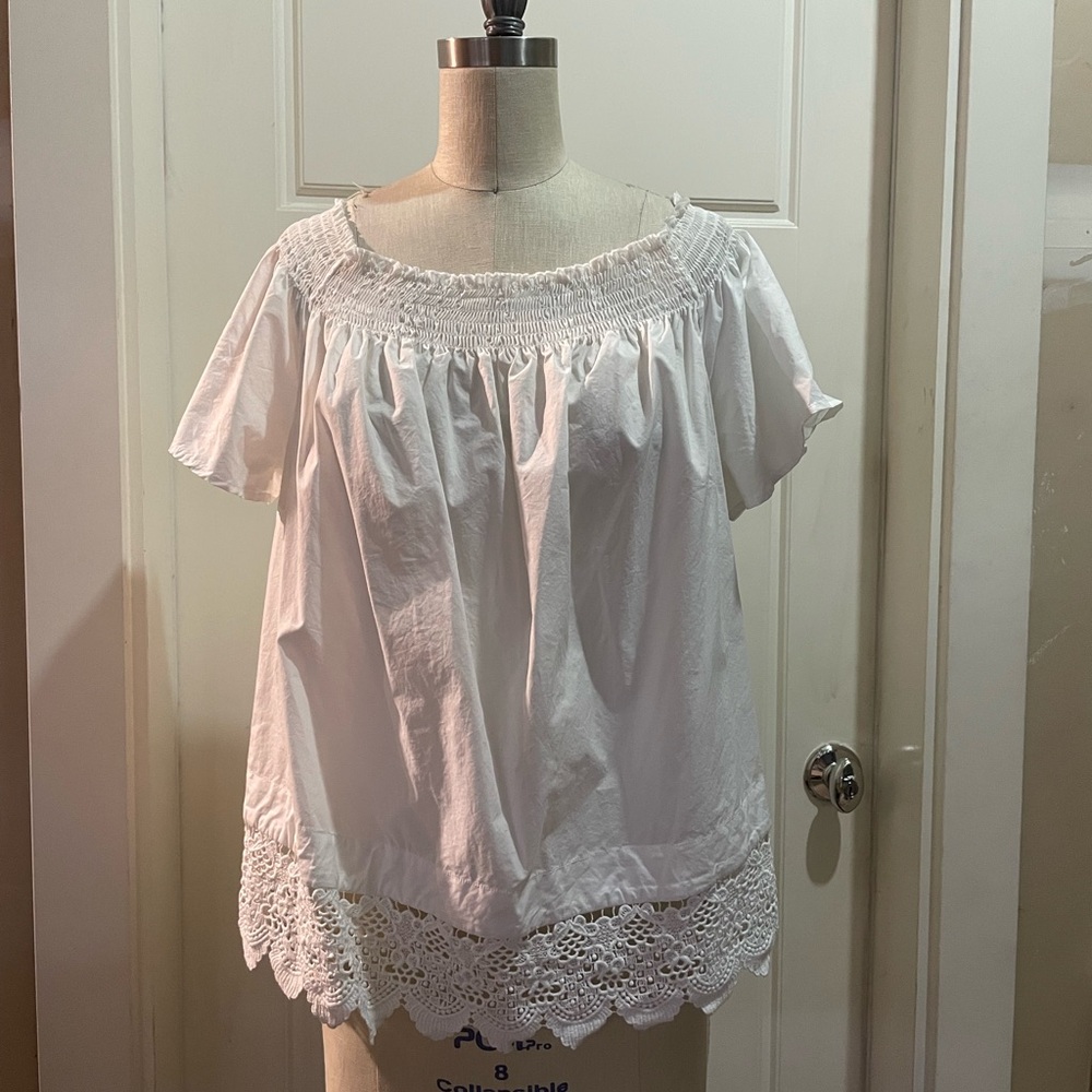 White Crochet-Hem Off-Shoulder Women's Top